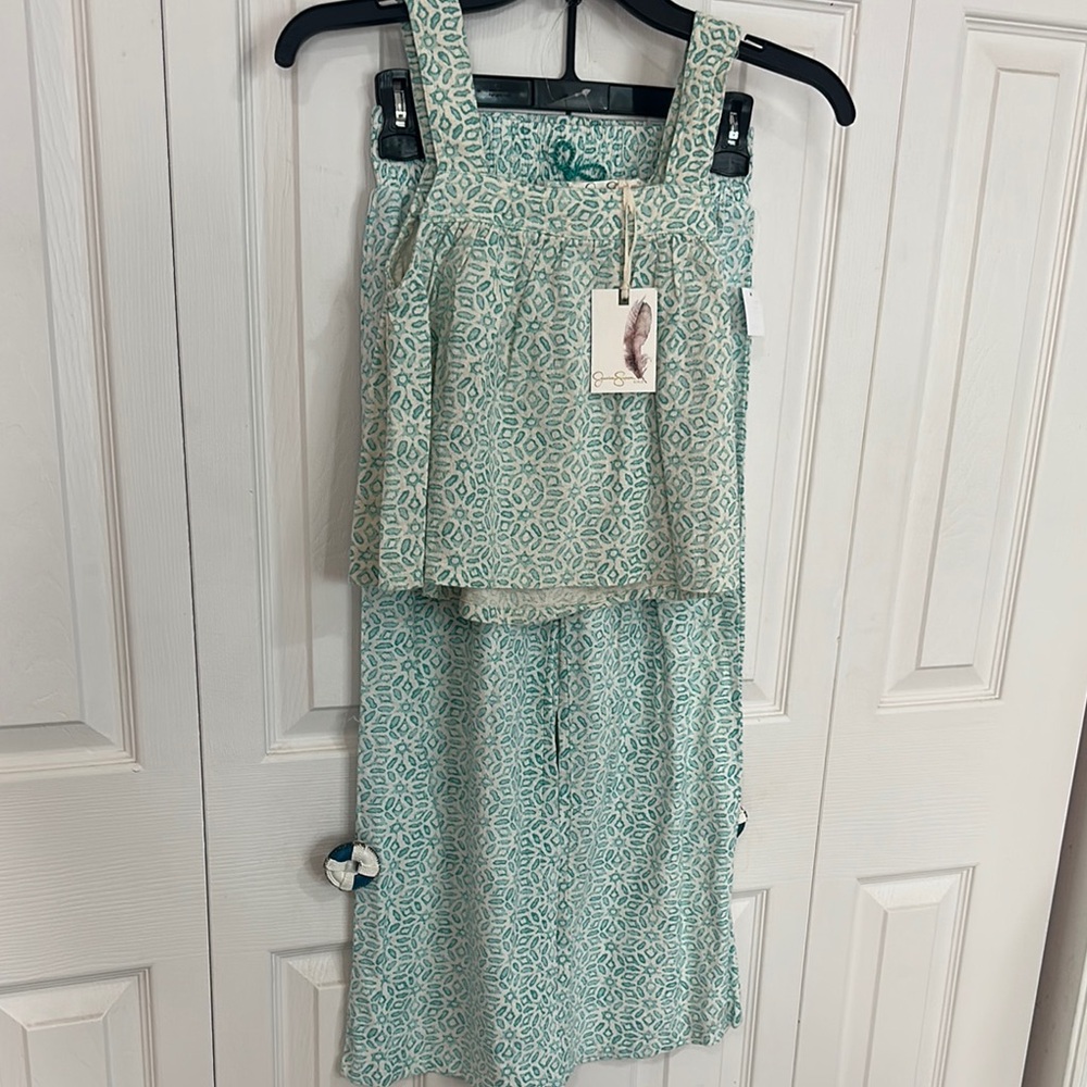 Mint Green Patterned Sleeveless Top and pants Set for girls